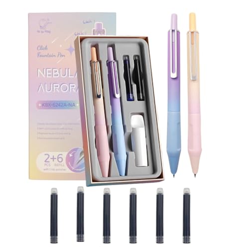 PLUSPOINT Fountain Pen For Students Iridium Tip Nib Refillable Click Fountain Pen Set(2Pcs)With 6 Ink Refills Light Weight Pen Kawaii Stationery Gift Perfect For Office And Kids School Use(Nebula)Blue - Image 1