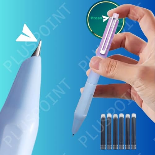 PLUSPOINT Fountain Pen For Students Iridium Tip Nib Refillable Click Fountain Pen Set(2Pcs)With 6 Ink Refills Light Weight Pen Kawaii Stationery Gift Perfect For Office And Kids School Use(Nebula)Blue - Image 5