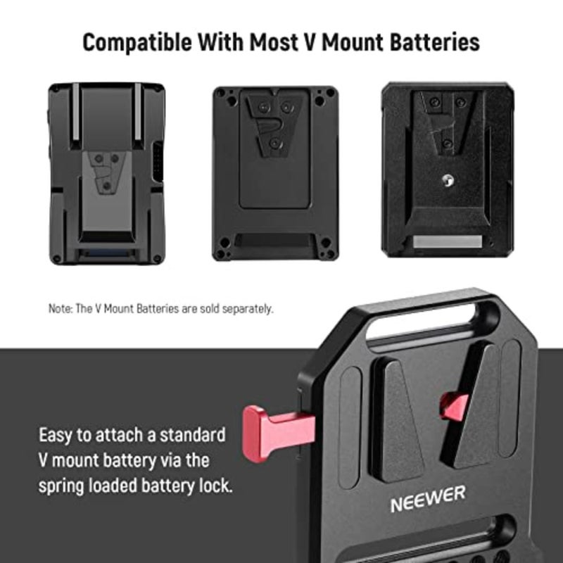 V Mount Battery Plate with Double Pole Clamps 15 mm, 1/4 Inch Threaded Holes, Metal for Camera Cage with 15 mm Rod Mount System, Compatible with SmallRig ST43 - Image 2