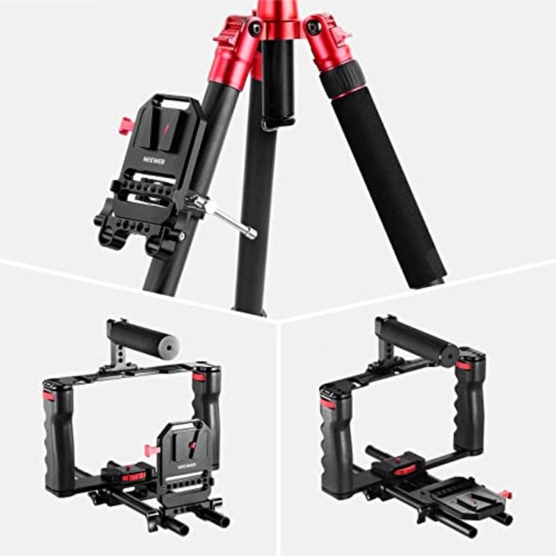 V Mount Battery Plate with Double Pole Clamps 15 mm, 1/4 Inch Threaded Holes, Metal for Camera Cage with 15 mm Rod Mount System, Compatible with SmallRig ST43 - Image 5
