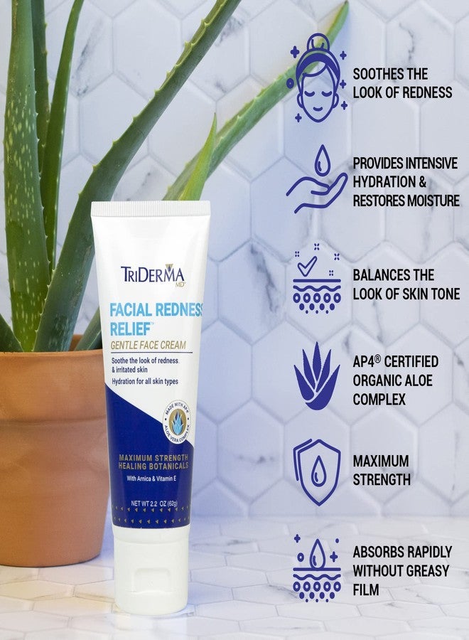TriDerma كريم الوجه المهدئ لتخفيف احمرار الوجه من تريدرما، مرطب يومي مهدئ ومخفف للاحمرار، يصلح لون البشرة غير المتساوي، للبشرة المتهيجة أو الحساسة | نهار/ليل | (2.2 أونصة. أنبوب) - Image 3