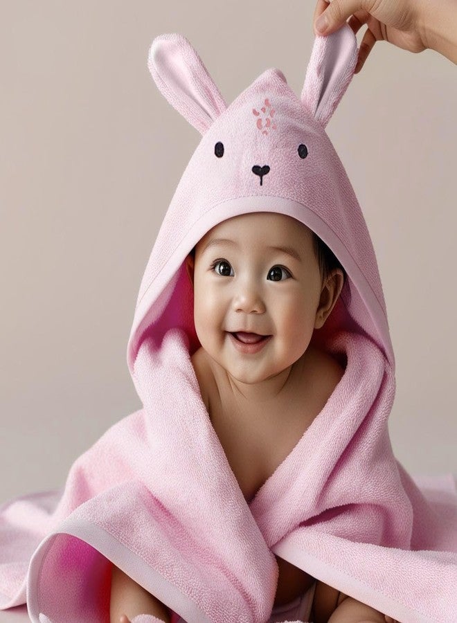 TIDY SLEEP Hooded Baby Bath Towel for New Born, Super Soft, Highly Absorbent, Toddler Bath Towel 68X130 cm Pink Bunny - Image 1