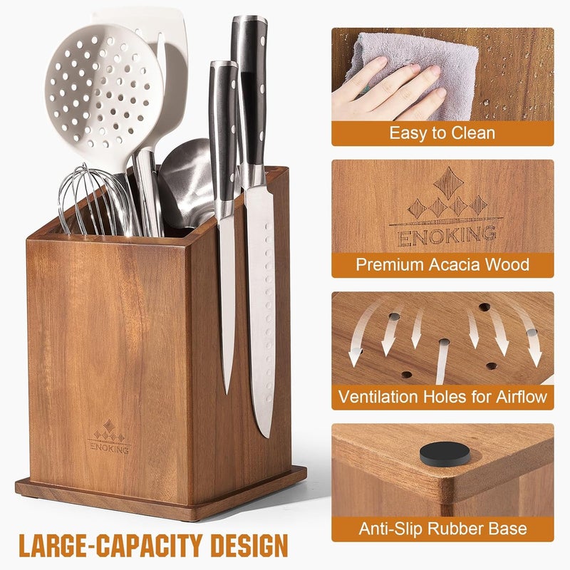 ENOKING Magnetic Knife Holder without Knives, Acacia Wood Kitchen Utensil Holder with Strong Magnet, Universal Knife Block for Knives, Scissors & Utensils - Image 5