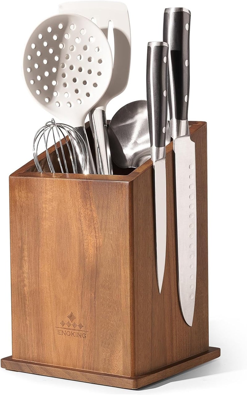 ENOKING Magnetic Knife Holder without Knives, Acacia Wood Kitchen Utensil Holder with Strong Magnet, Universal Knife Block for Knives, Scissors & Utensils - Image 1