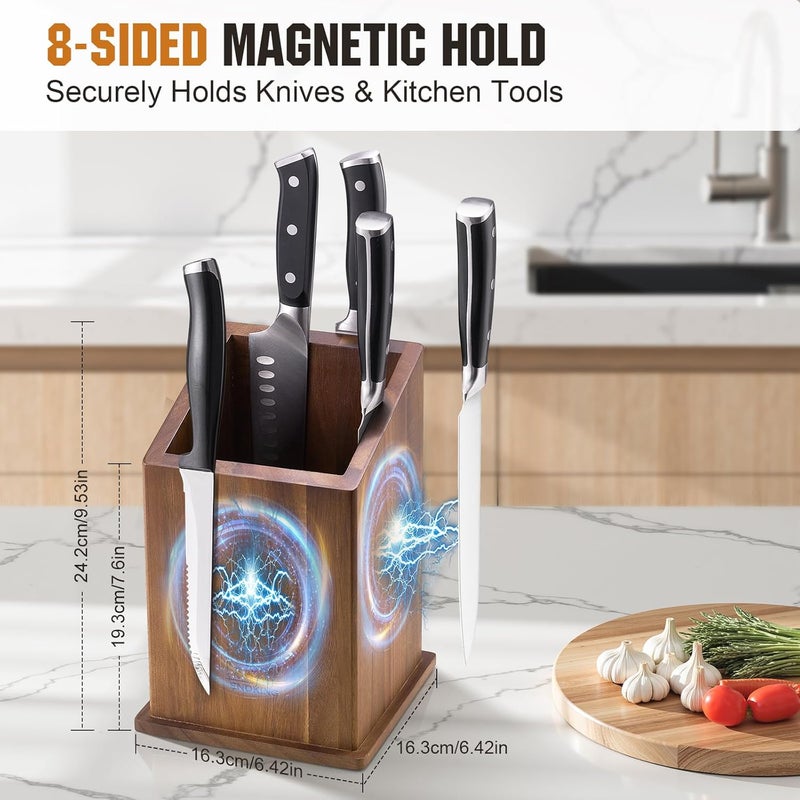 ENOKING Magnetic Knife Holder without Knives, Acacia Wood Kitchen Utensil Holder with Strong Magnet, Universal Knife Block for Knives, Scissors & Utensils - Image 2