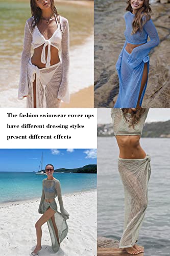 LANNEW Women's Swimsuits Cover Ups Set for Crochet Bathing Suit Hollow Out 2 Piece Bikini Coverup Beach Swimwear - Image 3