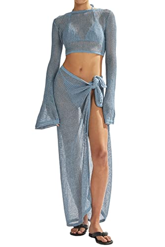 LANNEW Women's Swimsuits Cover Ups Set for Crochet Bathing Suit Hollow Out 2 Piece Bikini Coverup Beach Swimwear - Image 1