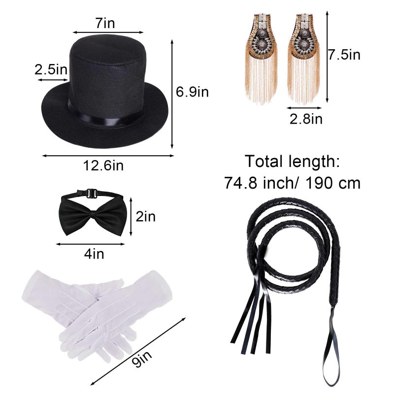 mifengda 7Pcs Circus Ringmaster Costume Women Men Halloween Circus Costume Accessories Adult Ringmaster Costume for Halloween Party Cosplay Black, White - Image 2