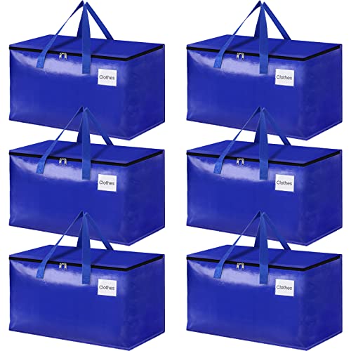 HomeHacks Moving Bags Heavy Duty with Strong Zippers and Handles Collapsible Moving Supplies, Storage Totes for Packing & Moving Storing 93L,6-Pack, Blue - Image 1