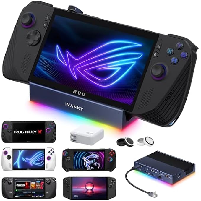 rayihni IVANKY 14-IN-1 RGB 4K@144HZ DOCKING STATION WITH 100W PD CHARGER FOR STEAM DECK OLED/ROG ALLY X/LENOVO LEGION GO, FOLDABLE DOCK WITH HDMI GIGABIT ETHERNET 10GBPS USB 3.2, SD/TF SLOTS, 1GBPS ETHERNET - Image 1