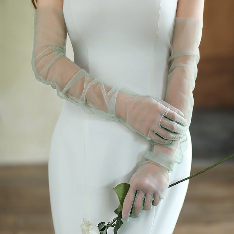 DIY Sheer Bridal Gloves in Black, White  Red Avocado green 