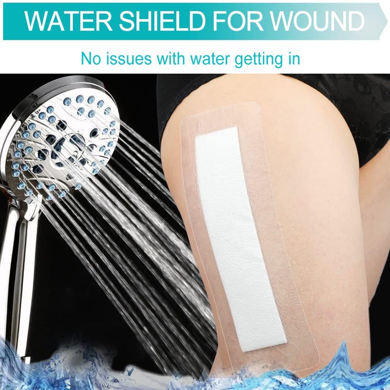 GoToHere Waterproof Incision Bandages for Large Wounds Knee Hip Replacement Adheisve Island Dressing Bandaid Tape Post Surgical Shower Protector, No Glue On Center 4 x 10 Inch (Pack of 14) - Image 2