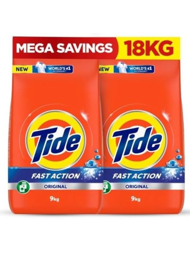 Tide Fast Action Laundry Detergent Powder Dual Pack 2 x 9kg  - Image 1