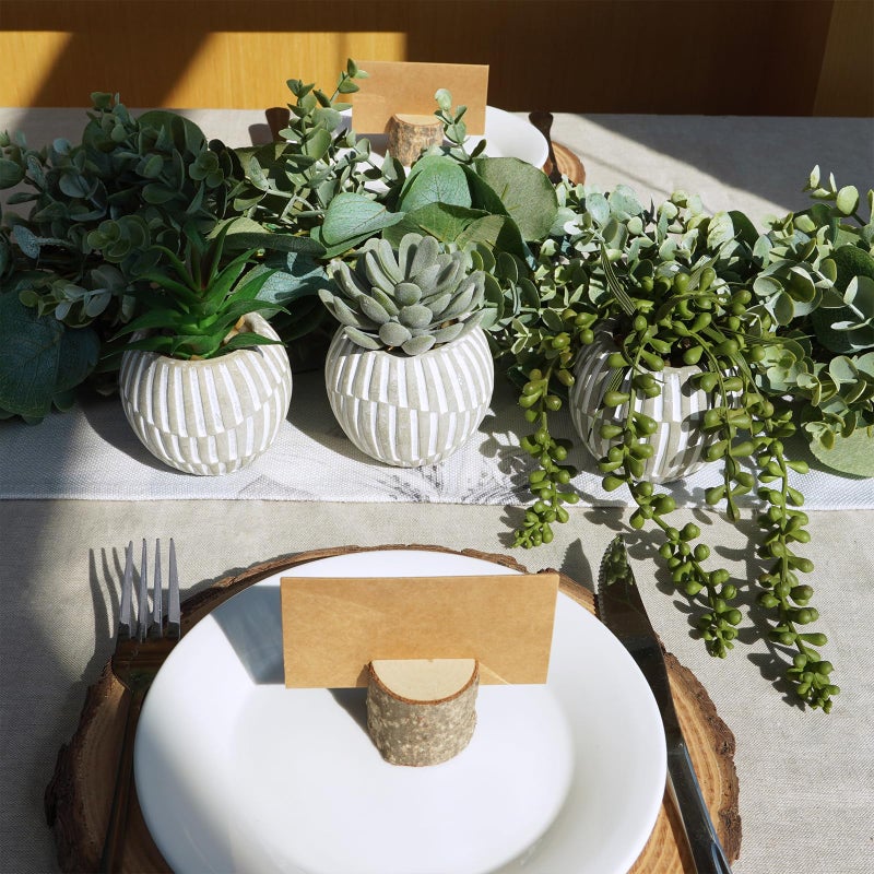 Winlyn Winlyn 3 Pack Artificial Succulent Plants in Gray Geometric Concrete Pots Fake Aloe Echeveria String of Pearls Succulents Mini Faux Potted Plant for Desk Table Shelf Home Office Bathroom Decor  - Image 3