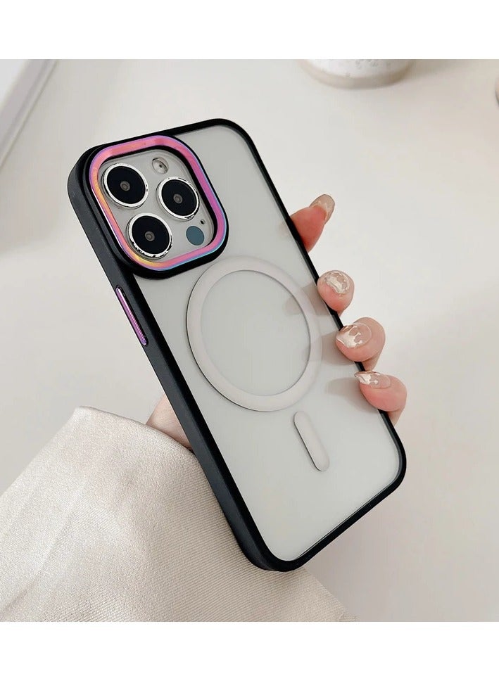 غطاء مغناطيسي لهاتف iPhone 15 Pro متوافق مع تقنية ماج‌سيف، رقيق ويدعم الشحن اللاسلكي، مقاوم للصدمات ومقاوم للماء، مضاد للخدوش، بلون بنفسجي شفاف. - Image 4