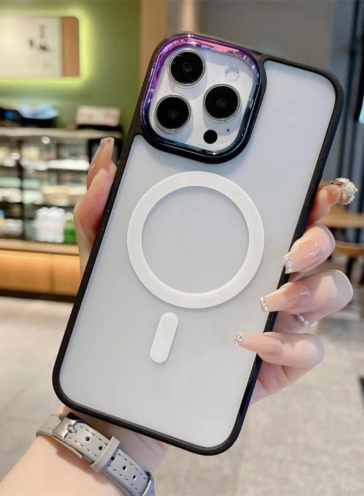 غطاء مغناطيسي لهاتف iPhone 15 Pro متوافق مع تقنية ماج‌سيف، رقيق ويدعم الشحن اللاسلكي، مقاوم للصدمات ومقاوم للماء، مضاد للخدوش، بلون بنفسجي شفاف. - Image 2