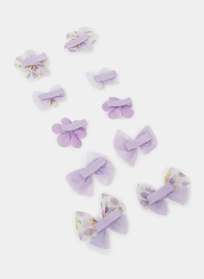 ستايلي Pack Of 10 - Girls Purple Embellished Hair Clips