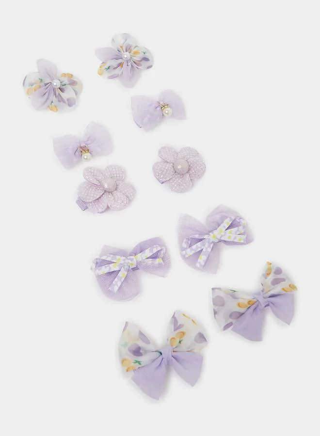 ستايلي Pack Of 10 - Girls Purple Embellished Hair Clips