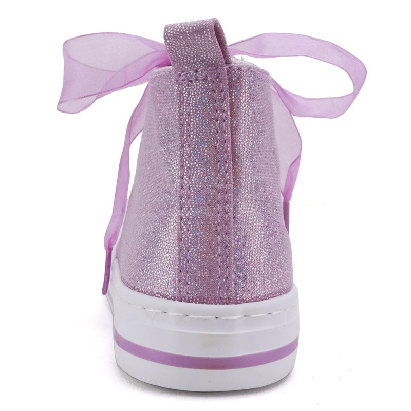 Toandon Little Girls Kids Sneakers Glitter Canvas Walking Shoes Sparkly High Top Child Lace Up Ribbon Lightweight flexiable Breathable School Party Non Slip Purple Size 3 - Image 4