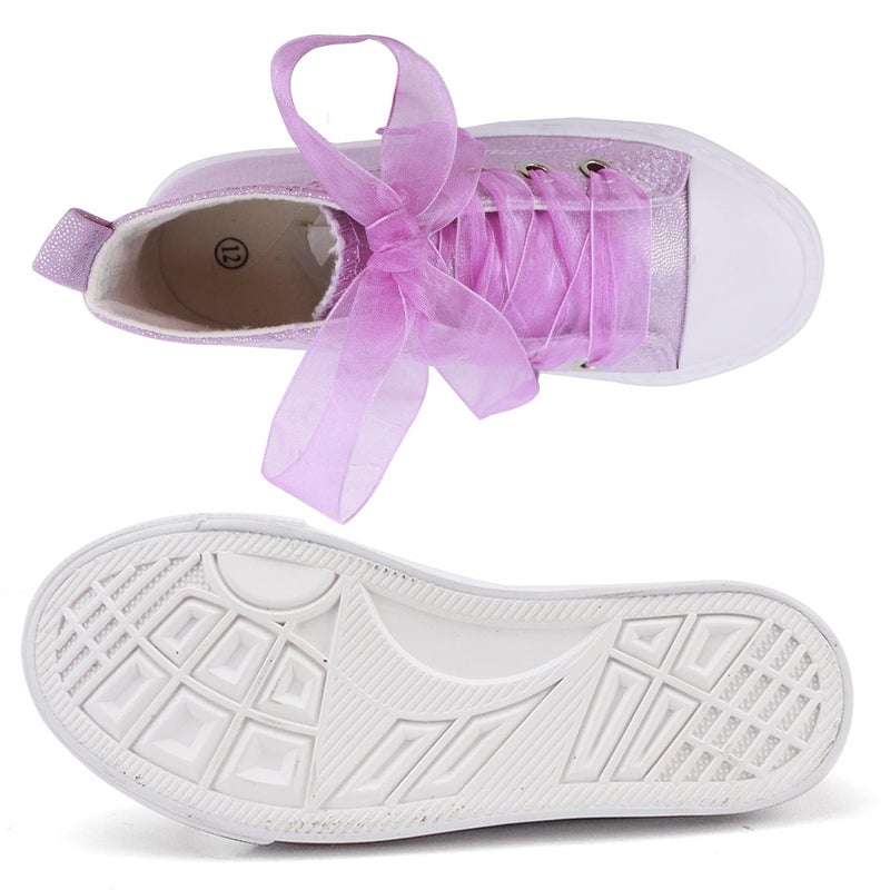 Toandon Little Girls Kids Sneakers Glitter Canvas Walking Shoes Sparkly High Top Child Lace Up Ribbon Lightweight flexiable Breathable School Party Non Slip Purple Size 3 - Image 5