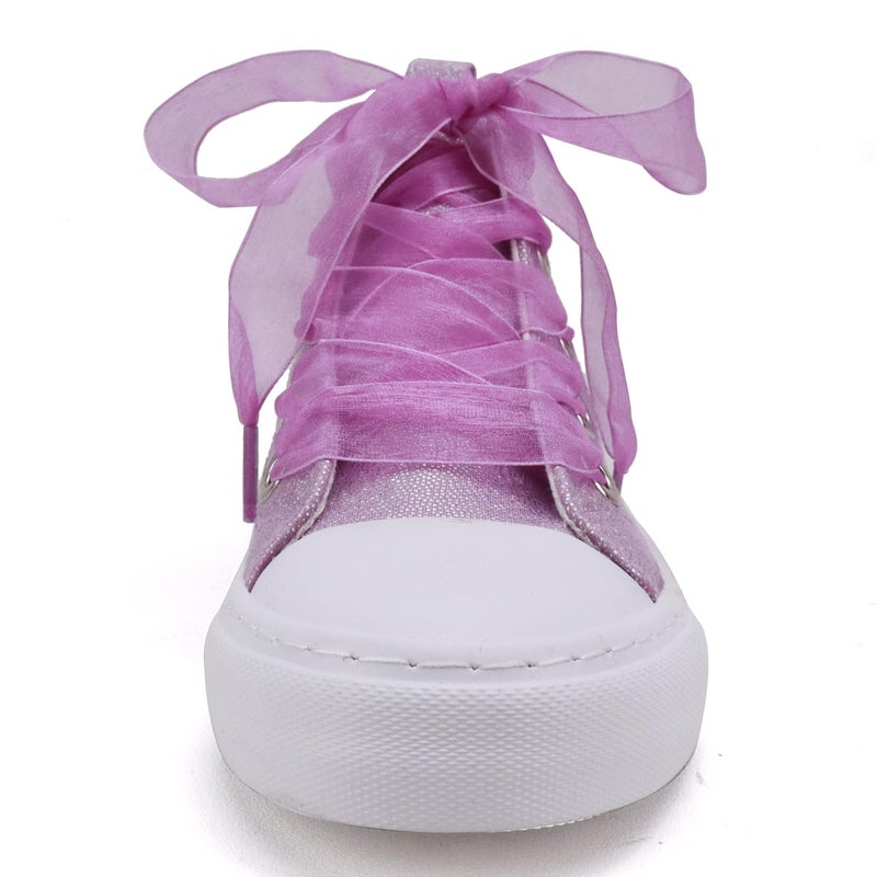 Toandon Little Girls Kids Sneakers Glitter Canvas Walking Shoes Sparkly High Top Child Lace Up Ribbon Lightweight flexiable Breathable School Party Non Slip Purple Size 3 - Image 3