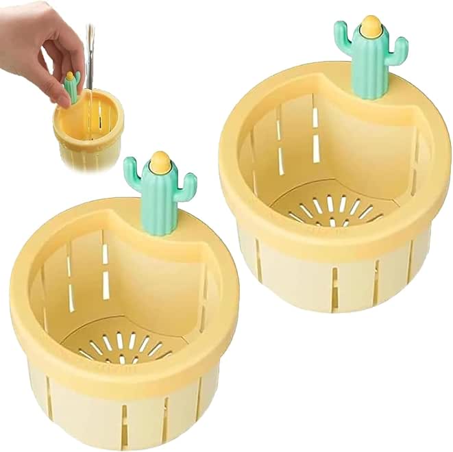 Cactus Shaped Kitchen Sink Strainer Plastic Drain Filter Basket with Bottom Waste Release to Prevent Clogging and Keep Drains Clean Green Color