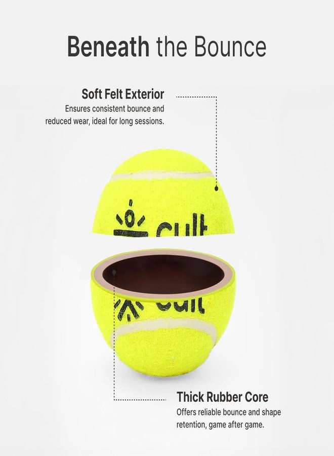 CULT Tennis Balls Pack of 3 - Green Practice & Training Balls for Men, Women & Kids Durable Rubber Core, Soft Felt Cover, High Bounce, All Court Play Beginners & Intermediate Players - Image 5