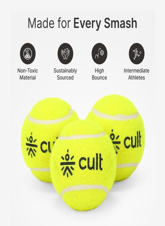 CULT Tennis Balls Pack of 3 - Green Practice & Training Balls for Men, Women & Kids Durable Rubber Core, Soft Felt Cover, High Bounce, All Court Play Beginners & Intermediate Players - Image 4