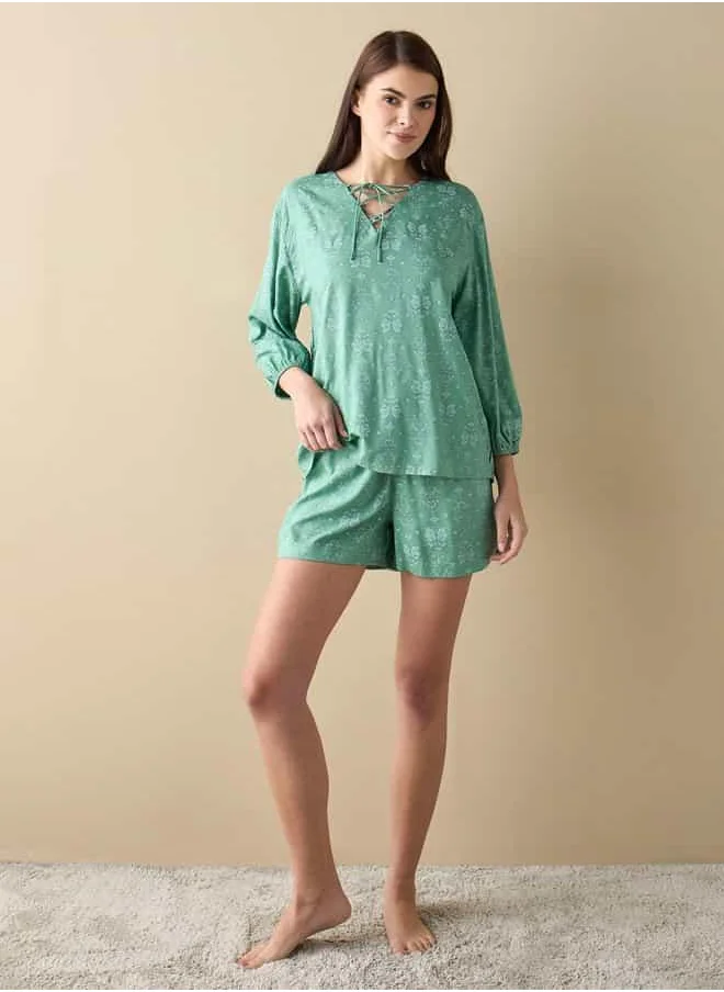 فاف All-Over Floral Print Top and Shorts Set