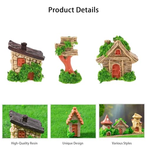 XFSAFDM 6 Pieces Miniature Decorative Items, Mushroom Stump House Sign Set, Resin Miniature Furniture for Home Living Room, Small Decorative Items for Shelves - Image 3