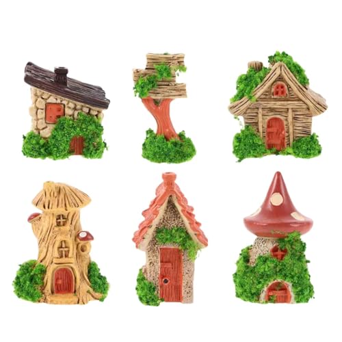 XFSAFDM 6 Pieces Miniature Decorative Items, Mushroom Stump House Sign Set, Resin Miniature Furniture for Home Living Room, Small Decorative Items for Shelves - Image 1