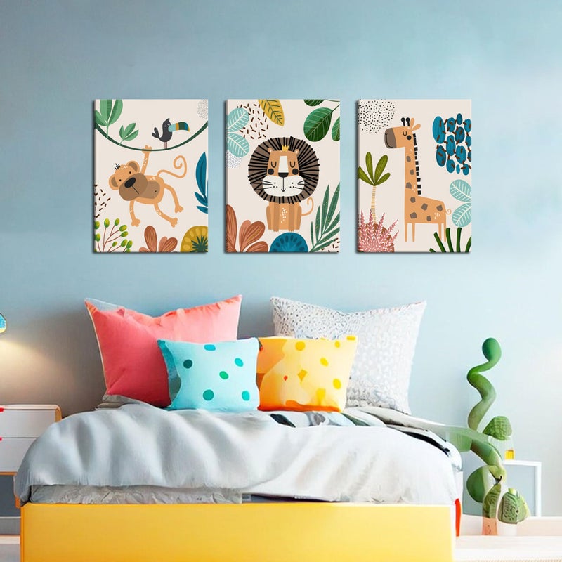 AKWISH Safari Jungle Nursery Wall Decor Set of 3 - Framed Animal Canvas Wall Art for Baby Room, Toddler Boy or Girl Bedroom, Cute Safari Themed Baby Nursery Decor 12x16in - Image 3