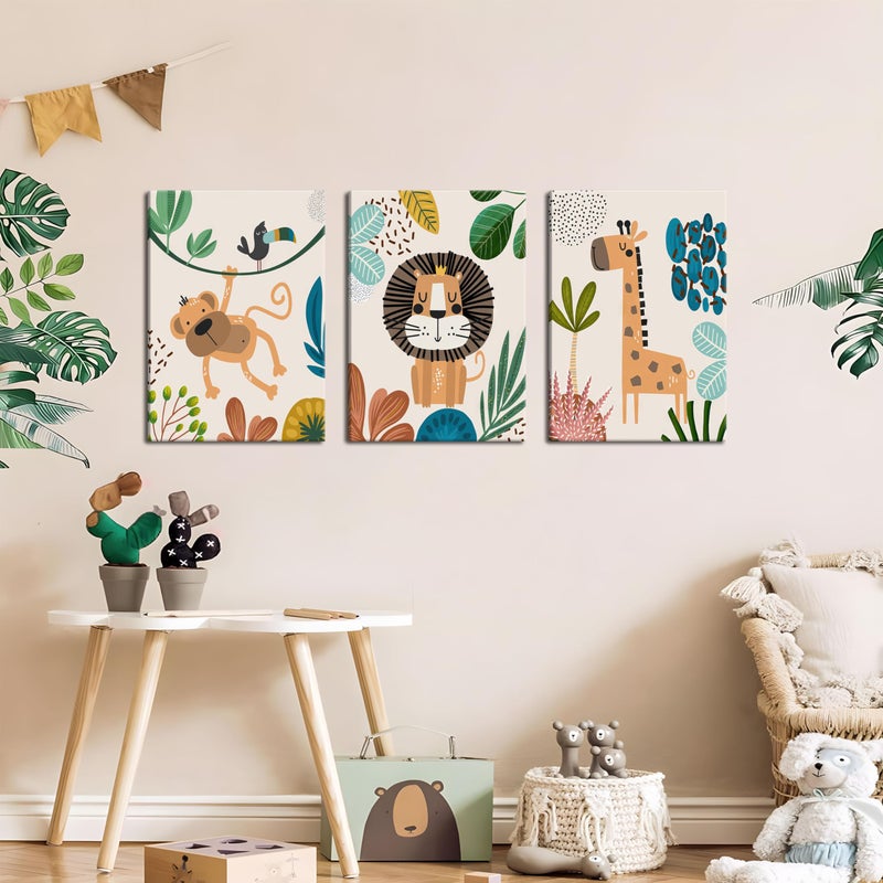 AKWISH Safari Jungle Nursery Wall Decor Set of 3 - Framed Animal Canvas Wall Art for Baby Room, Toddler Boy or Girl Bedroom, Cute Safari Themed Baby Nursery Decor 12x16in - Image 2