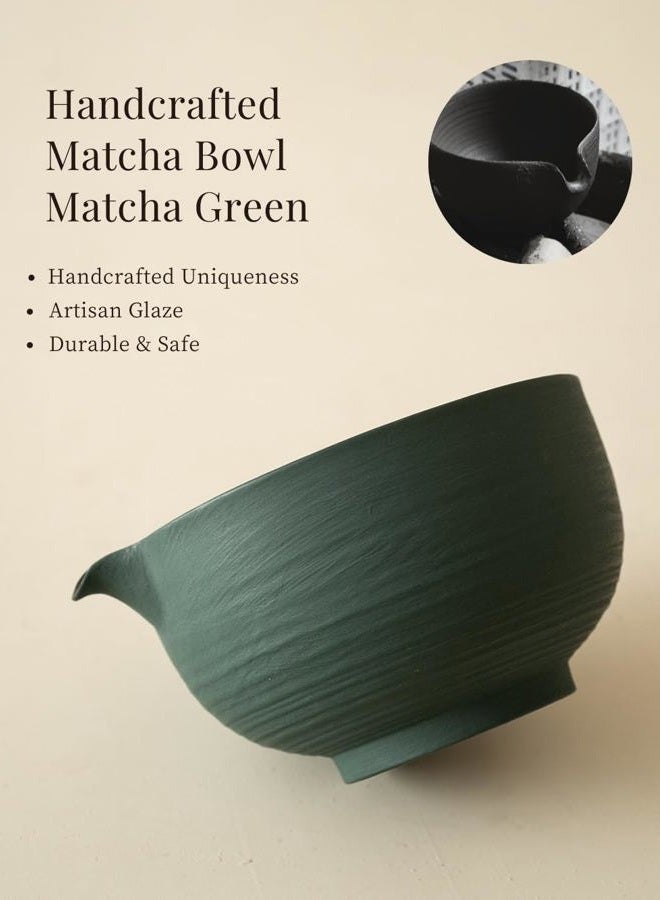 WUSEI 6-pcs Japanese Matcha Whisk Set, Handmade Ceramic Matcha Set with Bowl(Chawan),Bamboo Whisk(Chasen) and Holder, Scoop, Sifter & Tea Towel,Matcha Kit for Ceremony (Stone Vein) (Turquoise Green) - Image 2