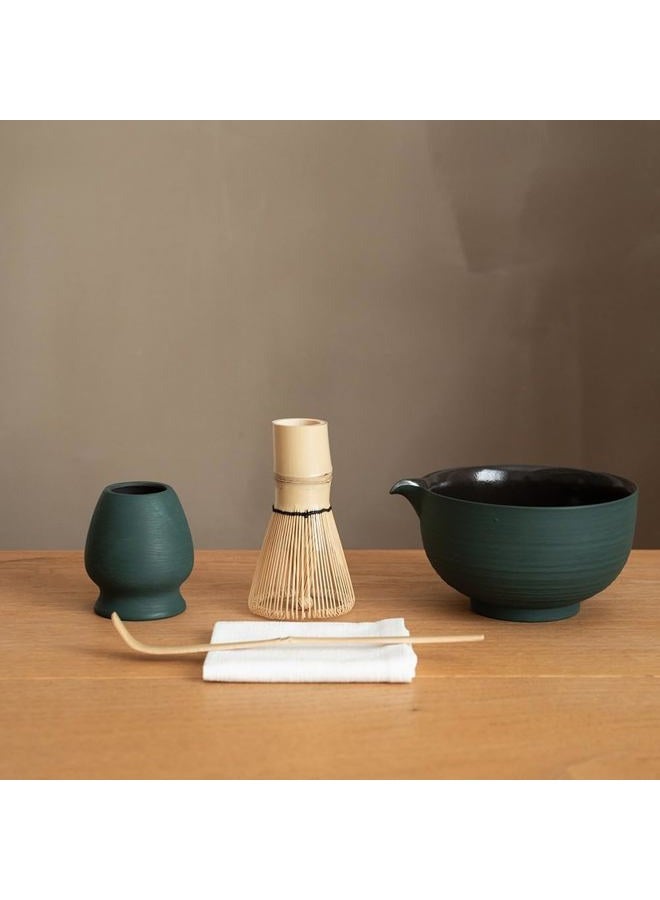 WUSEI 6-pcs Japanese Matcha Whisk Set, Handmade Ceramic Matcha Set with Bowl(Chawan),Bamboo Whisk(Chasen) and Holder, Scoop, Sifter & Tea Towel,Matcha Kit for Ceremony (Stone Vein) (Turquoise Green) - Image 1