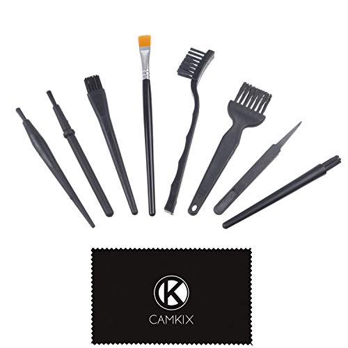 Camkix Multi-Purpose Brushes (Black) - 9 Pack - 7X Multi-Sized Brushes, 1x Anti-Static Tweezers, 1x Cleaning Cloth - Small Gaps - Computers, Keyboards, PCBs, Vents, Car Interior, Window Track - Image 2