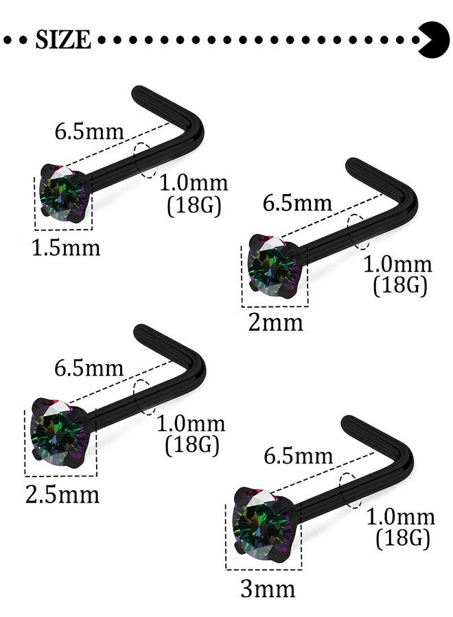 Hoeudjo Black Nose Ring Surgical Steel Nose Studs L Shaped Nose Rings for Women 18g Nostril Piercing jewelry Top Size 1.5/2/2.5/3mm - Image 2