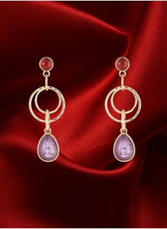 HaveDream Women's Double-Loop Teardrop-Shaped Pendant Earrings, Vintage Semi-Precious Stone Pendant Earrings - Red/Purple  - Image 5