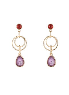 HaveDream Women's Double-Loop Teardrop-Shaped Pendant Earrings, Vintage Semi-Precious Stone Pendant Earrings - Red/Purple  - Image 1