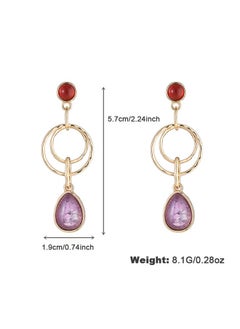 HaveDream Women's Double-Loop Teardrop-Shaped Pendant Earrings, Vintage Semi-Precious Stone Pendant Earrings - Red/Purple  - Image 4