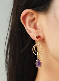 HaveDream Women's Double-Loop Teardrop-Shaped Pendant Earrings, Vintage Semi-Precious Stone Pendant Earrings - Red/Purple  - Image 2
