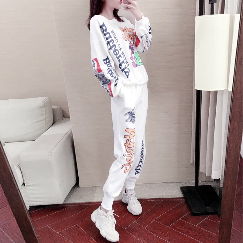 2021 Casual Sports Suit Set Women White - Image 2