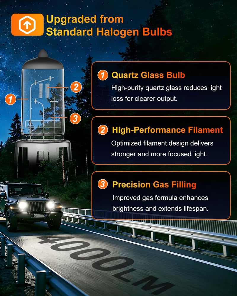 OKOENIEO 9007/HB5 Halogen Headlight Bulbs,12V 55W Standard Halogen,4000 Lumens,3800K,Headlight High and Low Beam,Automotive Headlight Bulbs,Head Light Bulbs for Car,Pack of 2 - Image 3