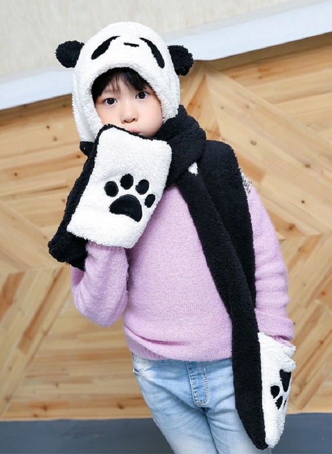 3 In 1 Multi-functional Women Hot Pink Fancy TWO Piece Cute Bear Winter Fur Hats Set With Scarf Mittens - Image 2