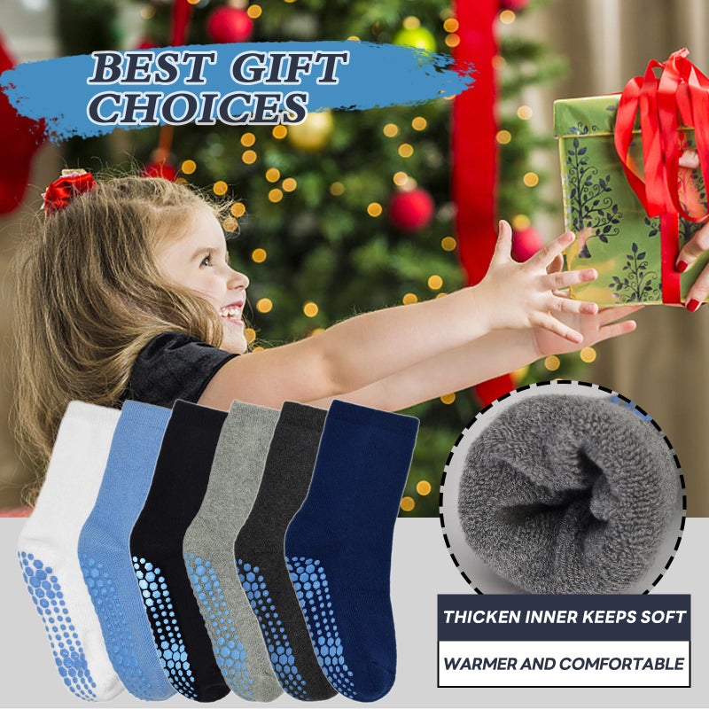 GRPSKCOS Toddler Thick Grip Socks, 6 Pairs Kids Winter Socks Non Slip Sock for Boys Kids 1-7 Years(#1 Boys- 6 Pairs, 5-7 Years) - Image 4