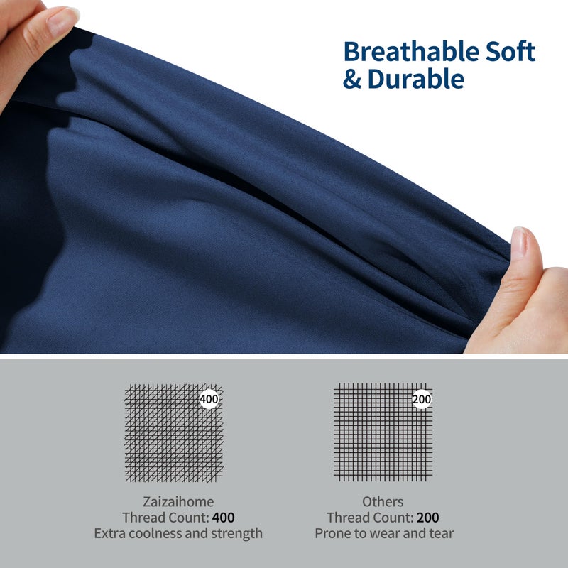 Zaizaihome 2 Pack Bamboo Viscose Cooling Fitted Sheet Full Size Only  400 Thread Count  16"" Deep Pocket Cooling Bottom Sheets for Hot Sleeper  Silky Soft Breathable (Full  Navy Blue  - Image 3