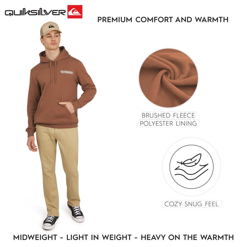 QUIKSILVER سويت شيرت هودي للرجال من كويك سيلفر بتصميم عادي من فليس ناعم جداً بوزن متوسط، لون بني، مقاس متوسط - Image 3