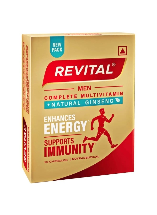 Revital Men - Strip of 10 Capsules Multivitamins, Calcium, Zinc & Natural Ginseng for Daily Immunity Strong Bones, and Enhances Energy Level - Image 1