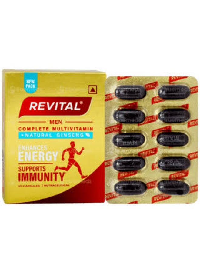 Revital Men - Strip of 10 Capsules Multivitamins, Calcium, Zinc & Natural Ginseng for Daily Immunity Strong Bones, and Enhances Energy Level - Image 2