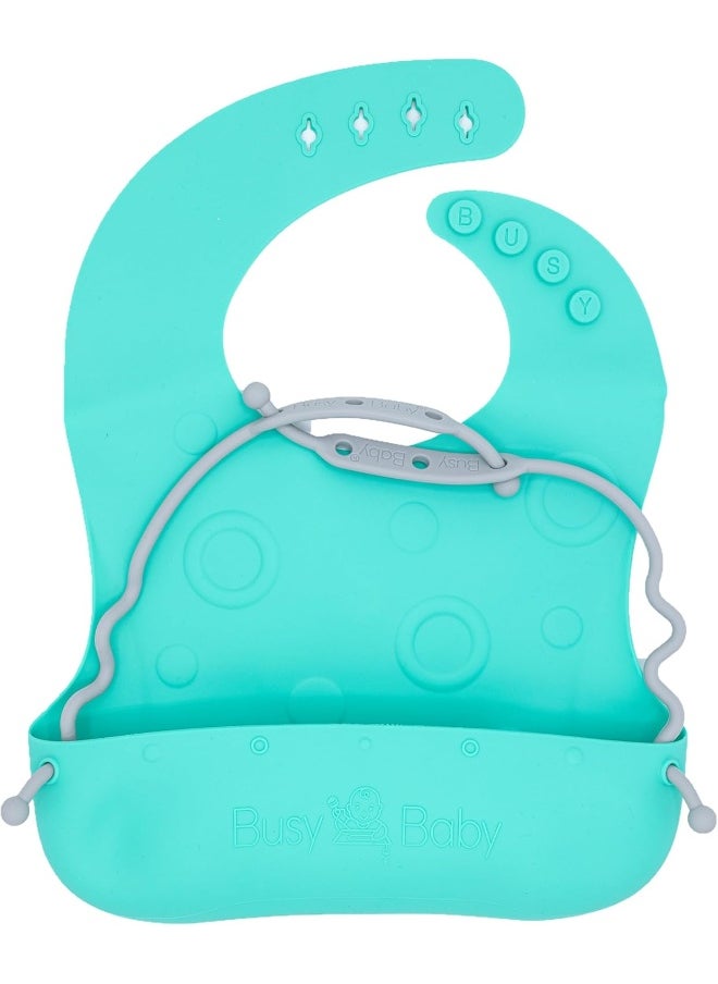 Busy Baby BUSY BABY Bungee Bib – Adjustable Silicone Bib with Pocket & Tether System for Mess-Free Meals with Babies & Toddlers  - Image 1